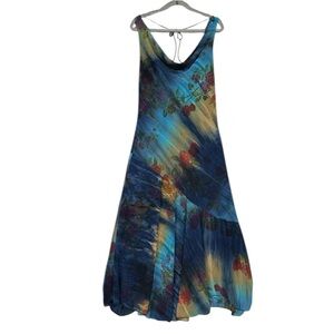 Sharon Max Whimsical Fairy Draped Neck Asymmetric Hem Floral Artsy Dress Sz XXL